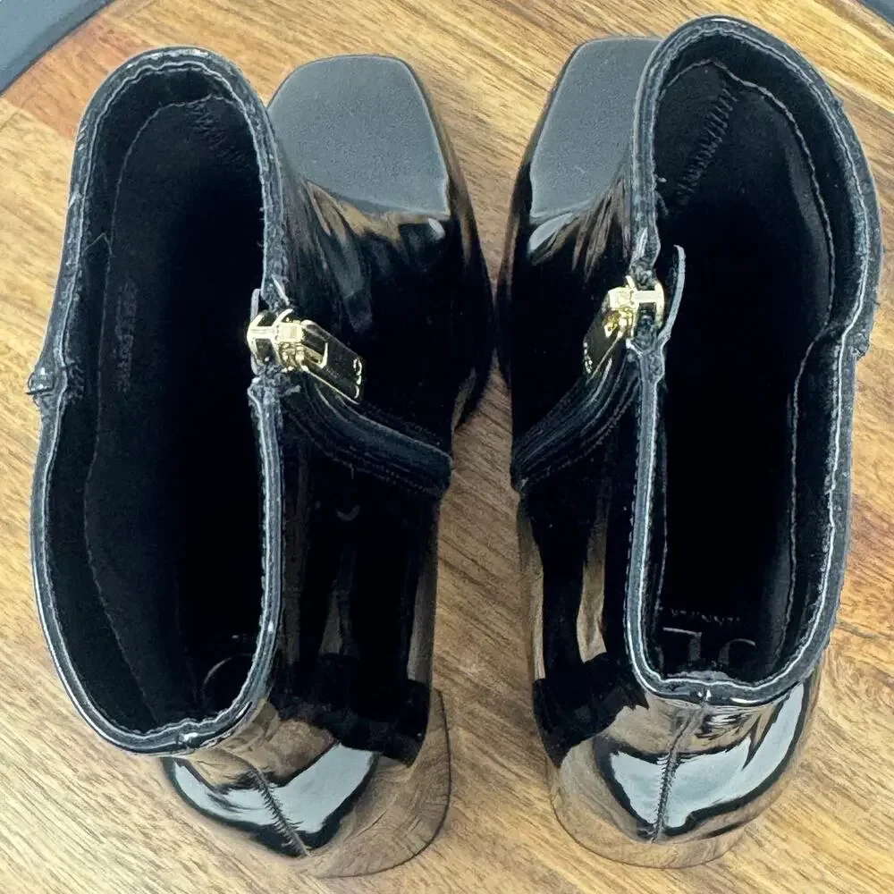 JLO Jennifer Lopez Mid Calf Ankle Black Patent Faux Leather Boots Shoes Size 9 - Picture 7 of 10